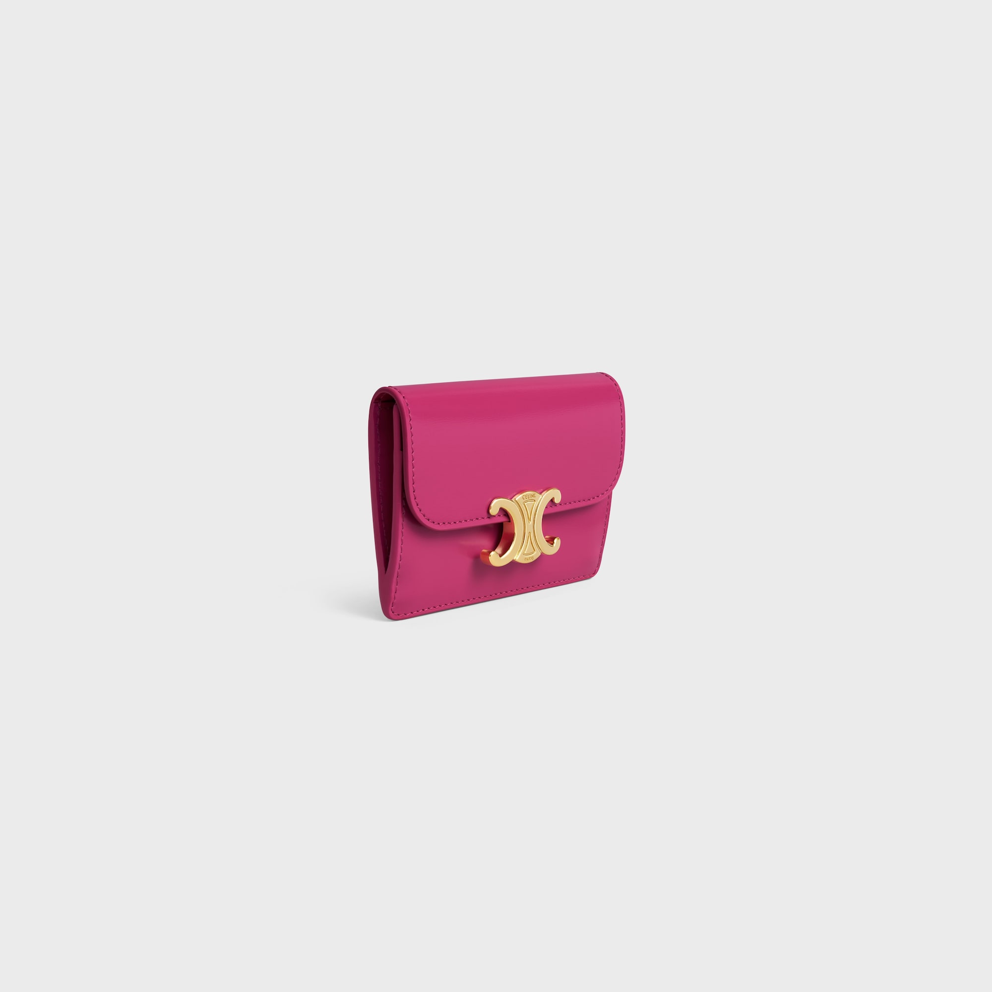 CARD HOLDER WITH FLAP TRIOMPHE IN SHINY CALFSKIN FUCHSIA - Image 2